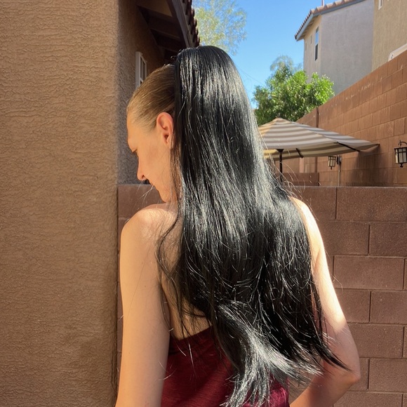 JHZSJF long straight ponytail hair extension black 26” artificial like natural - Picture 6 of 8